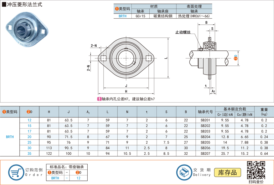菱形带座轴承，轴承孔位偏移